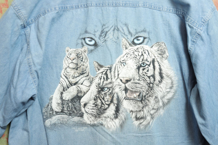 White Tigers Vintage Denim Shirt Large 2000s