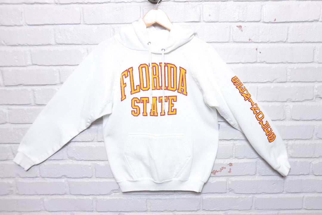 Florida State Vintage White Discus Hoodie 80s Medium