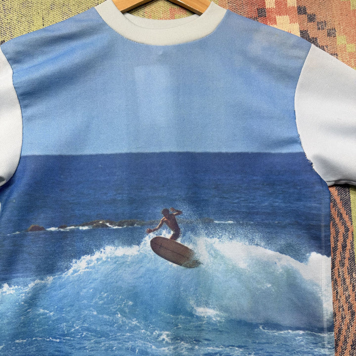 Vintage Surfing Photo Polyester T Shirt XL 70s