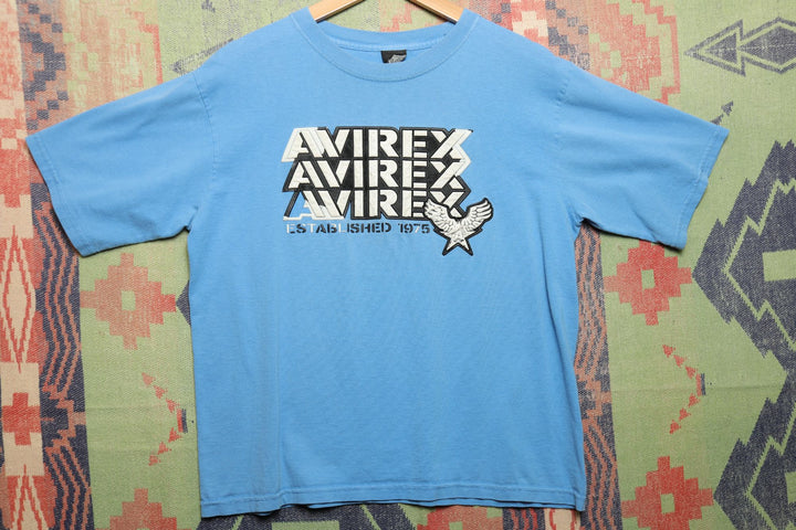 Avirex Vintage Blue Logo Kids T Shirt 2000s Large