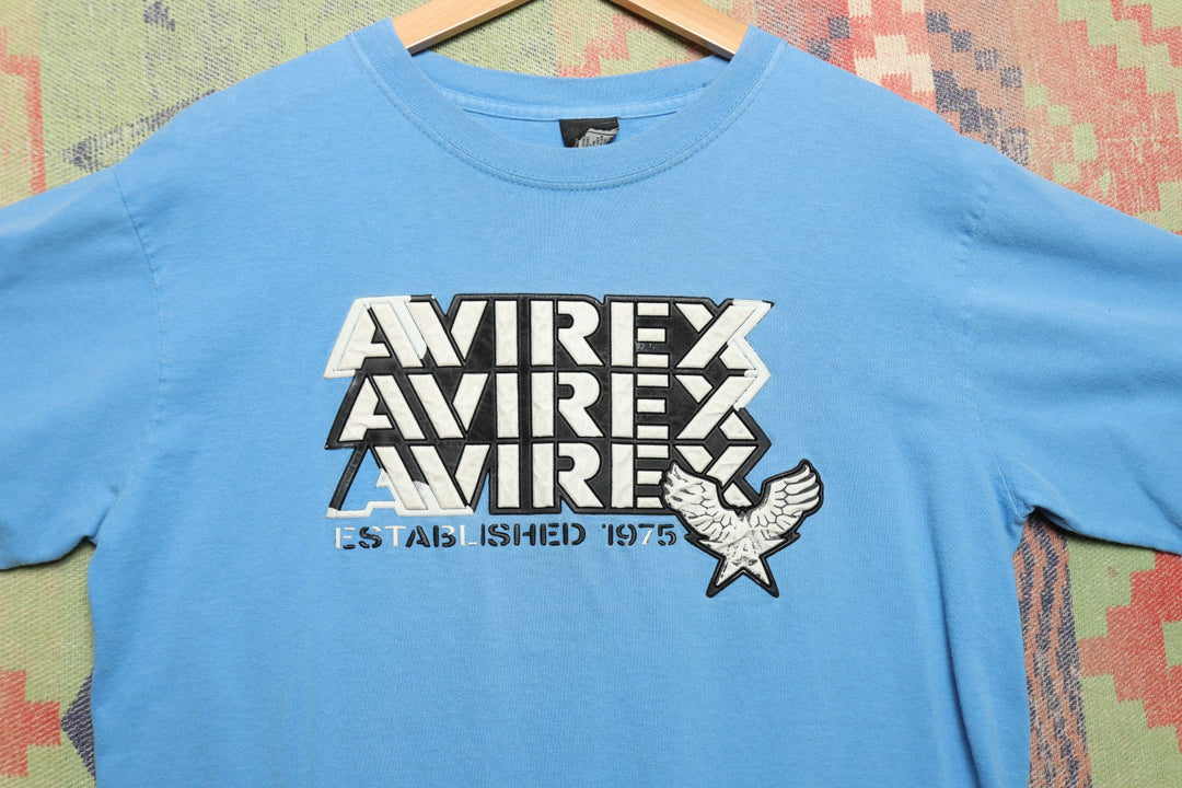 Avirex Vintage Blue Logo Kids T Shirt 2000s Large
