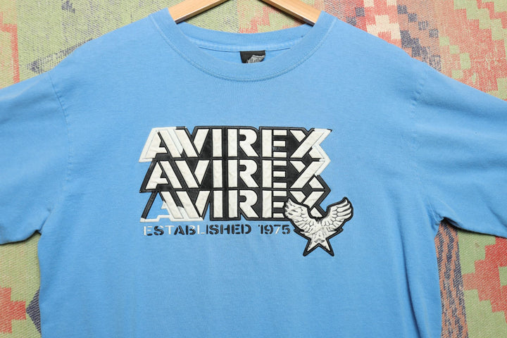 Avirex Vintage Blue Logo Kids T Shirt 2000s Large