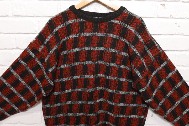 Graphix Vintage Plaid Knit Sweater 80s Large