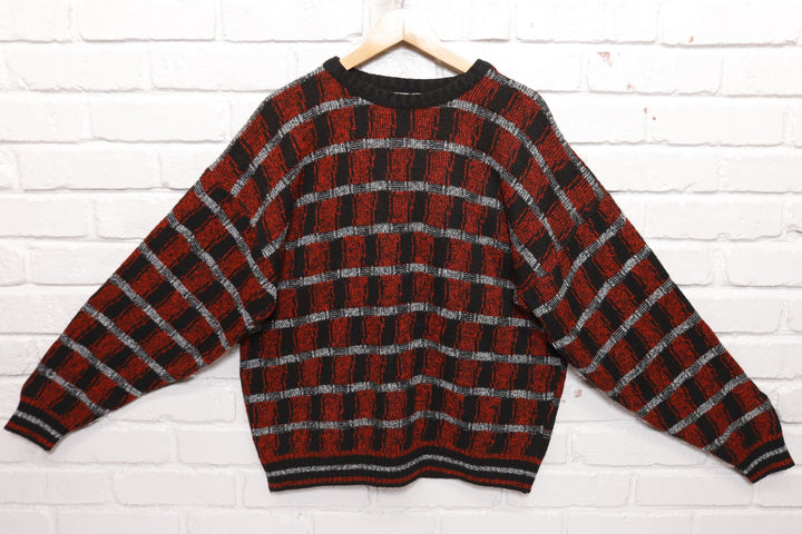 Graphix Vintage Plaid Knit Sweater 80s Large