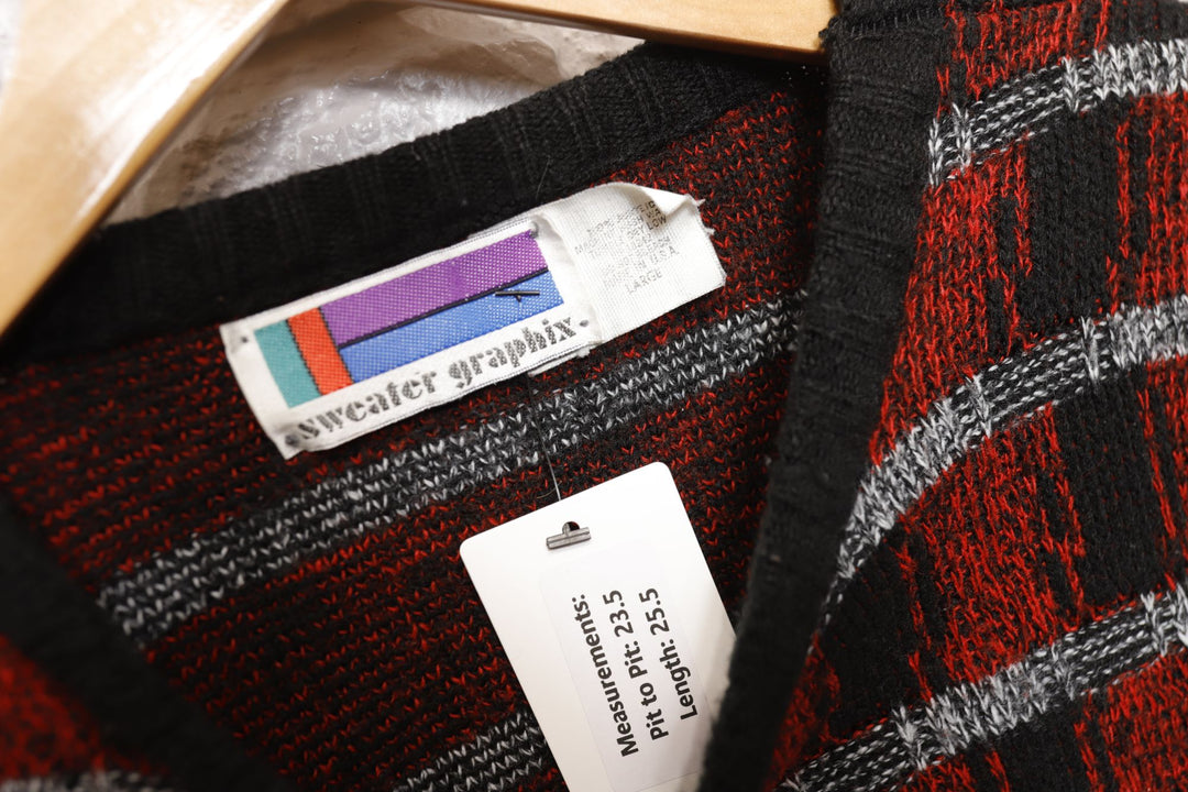 Graphix Vintage Plaid Knit Sweater 80s Large