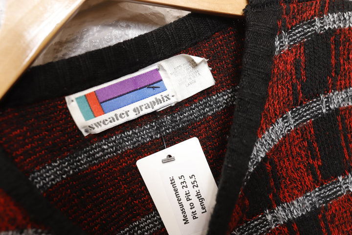Graphix Vintage Plaid Knit Sweater 80s Large