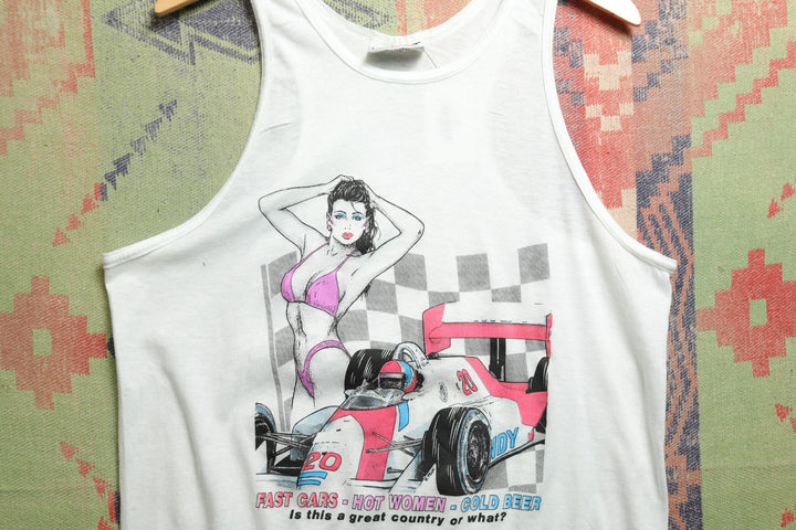 Hot Women Fast Cars Vintage Tank Top  Large 90s